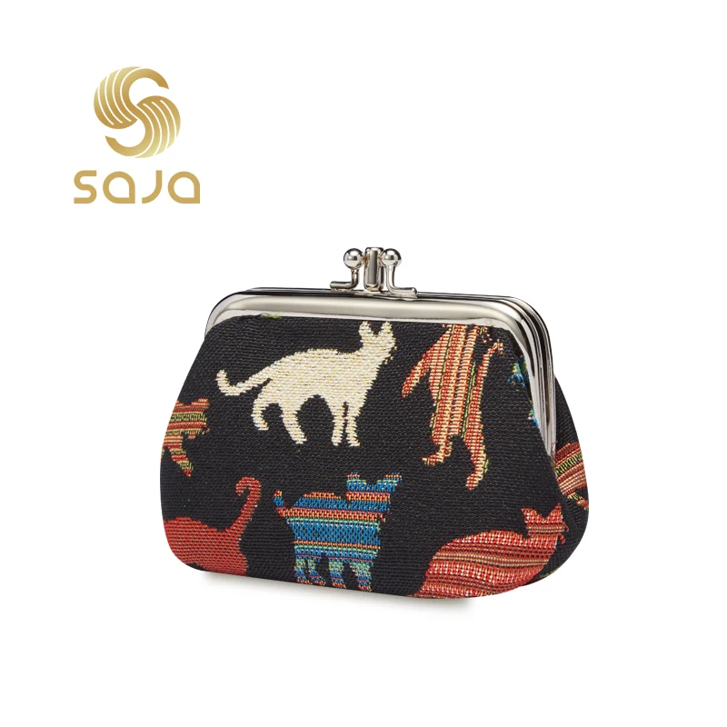 SAJA Tapestry Women's Wallet Coin Purse Key Wallet Pouch Double Pocket Kiss lock Cute Cat Bag Coin Holder For Girl Ladies Gift