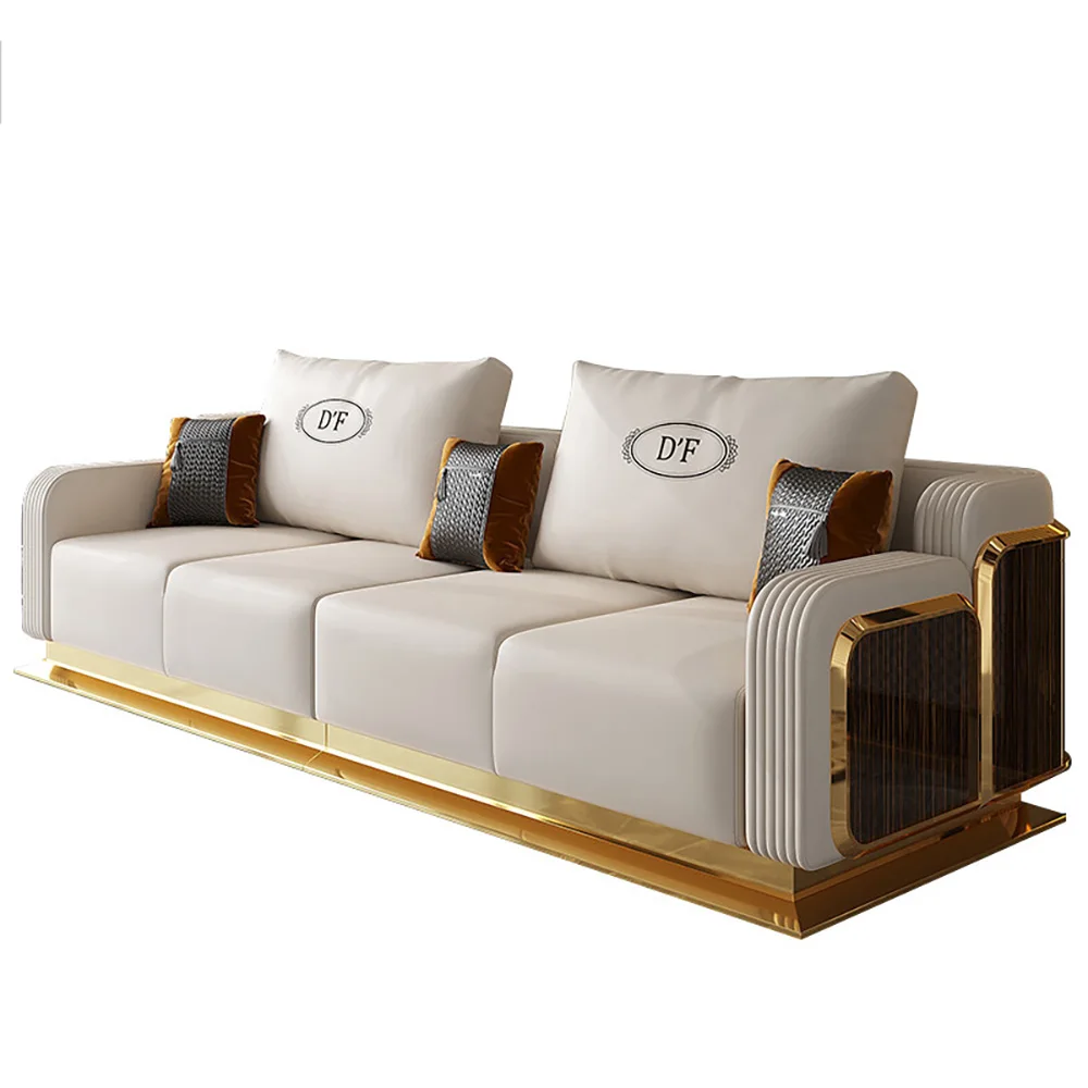 Modern Luxury Leather Sofa Wooden Living Room Sofa Set