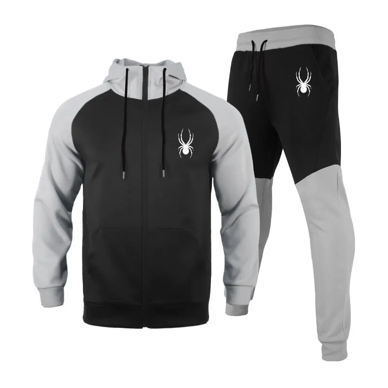 Spring Fal Men's Sportswear Simple Casual Style Hooded Zipper Jacket And Trousers Tracksuit Slim Fit Men's Wear Free Shipping
