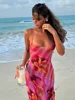 Chic Flower Printed V Neck Beach Dress For Women Fashion Sleeveless Backless Ruffles Midi Dresses 2025 Summer Lady Holiday Robes 4