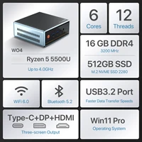 Peladn WO-4 Ryzen 5 5500U Mini PC Windows 11 Pro DDR4 3200Mhz 16GB 512GB SSD NVME WiFi6 BT5.2 4K HD 1000M MINI PC Gamer Computer 2