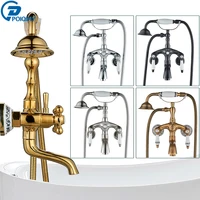 Golden Bathtub Faucets Wall Bathroom Bath Shower Faucet Brass Mixer Tap Swivel Spout Bath Tub Shower Mixers Telephone Style 1