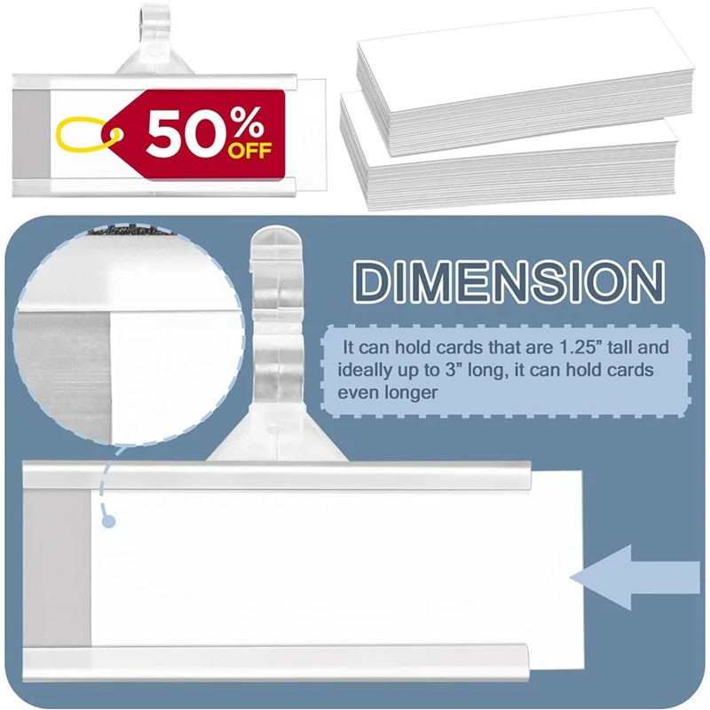 플라스틱 와이어 선반 라벨 홀더, 재사용 가능한 가격 라벨 거치대, 자물쇠 포함, 슈퍼마켓, 백화점용, 100 개