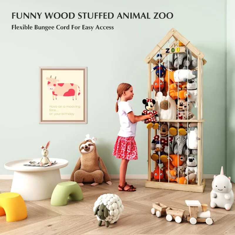 Animal Storage Stuffed Animal Zoo Wood Soft Toy Organizer Plush Toy Holder Nursery Room Organizer Zoo Cage Stuffed Animal Holder 3