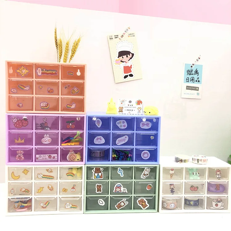 Mini Plastic Drawer Organizer Kawaii Desk Accessories with 3 Cute Stickers  Art Craft Organizers Vanity Home or Office Organizer Box for Desktop DIY