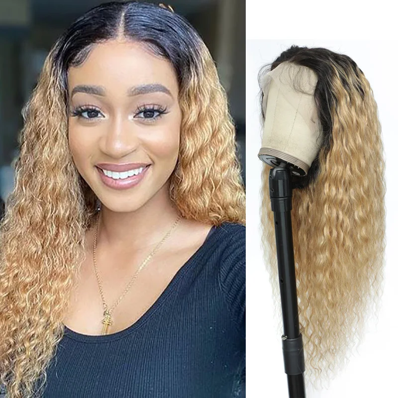 

T1B/27 Brazilian Human Hair Water Wave Lace Front Wig 4x4/13x4 Lace Available Ombre Blonde Lace Frontal Wigs Pre Pluck EUPHORIA