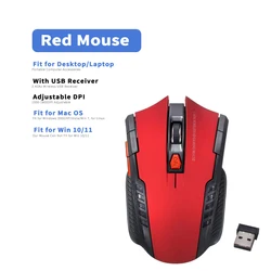 High-Precision Wireless Optical Mouse with USB Receiver - 6-Button Design for Enhanced Gaming and Productivity (Red 1)