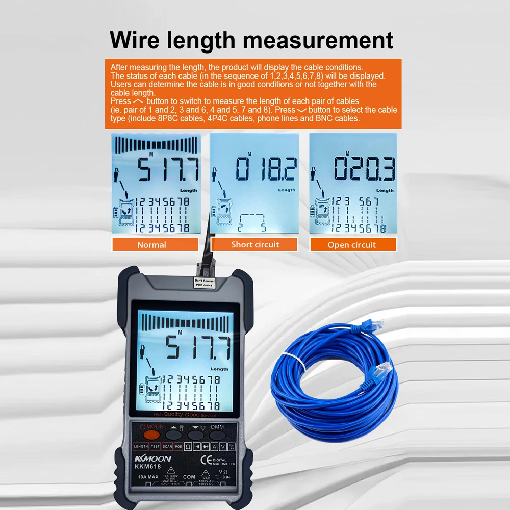 KKMOON KKM618 KKM618 Cable Tester Digital Search POE Test Cable Pairing Sensitivity Adjustable Network Cable Line