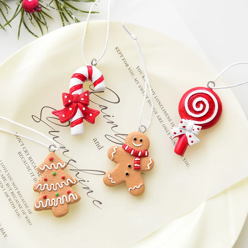 Christmas Decorations DIY Kit Resin Gingerbread Man & Candy Ornaments Set for Xmas Tree Home Party Festive Hanging Decor