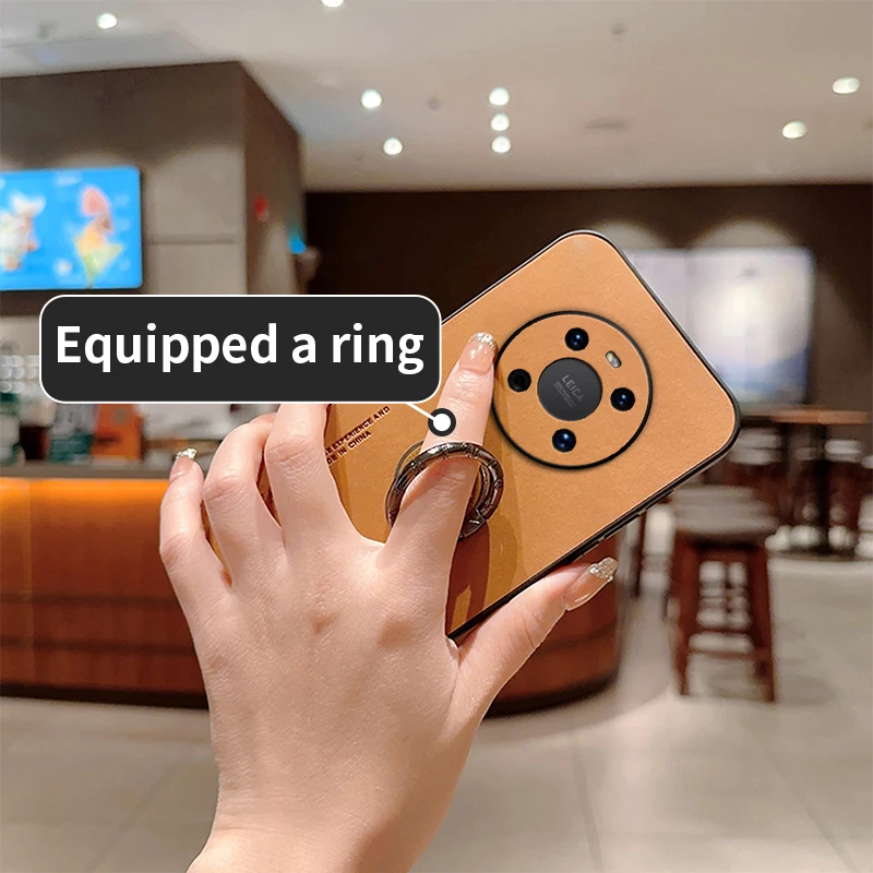 Luxury Matte Leather Phone Case with Ring Bracket and Shockproof Design