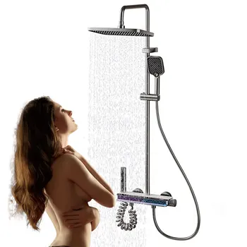 12 นิ้วชุดฝักบัวดิจิตอลจอแสดงผล LED ติดผนัง Hot & Cold ก๊อกน้ํา Rain Shower ห้องน้ําสมาร์ทชุดฝักบัว 2