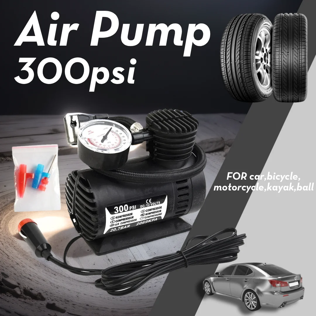 Air Pump 300psi Car Electric 12V Tire Inflator with Gauge Mini Compressor Auto Inflatable Heavy Duty Tire Infl air pump,electric tire inflator,air compressor pump,air compressor,tire inflator,inflatable pump