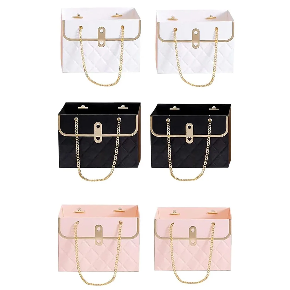 6Pcs Flower Paper Gift Bags with Chain Bouquet Storage Box Wear Resist Flower Wrapping Basket for DIY Flower Craft Arrangements