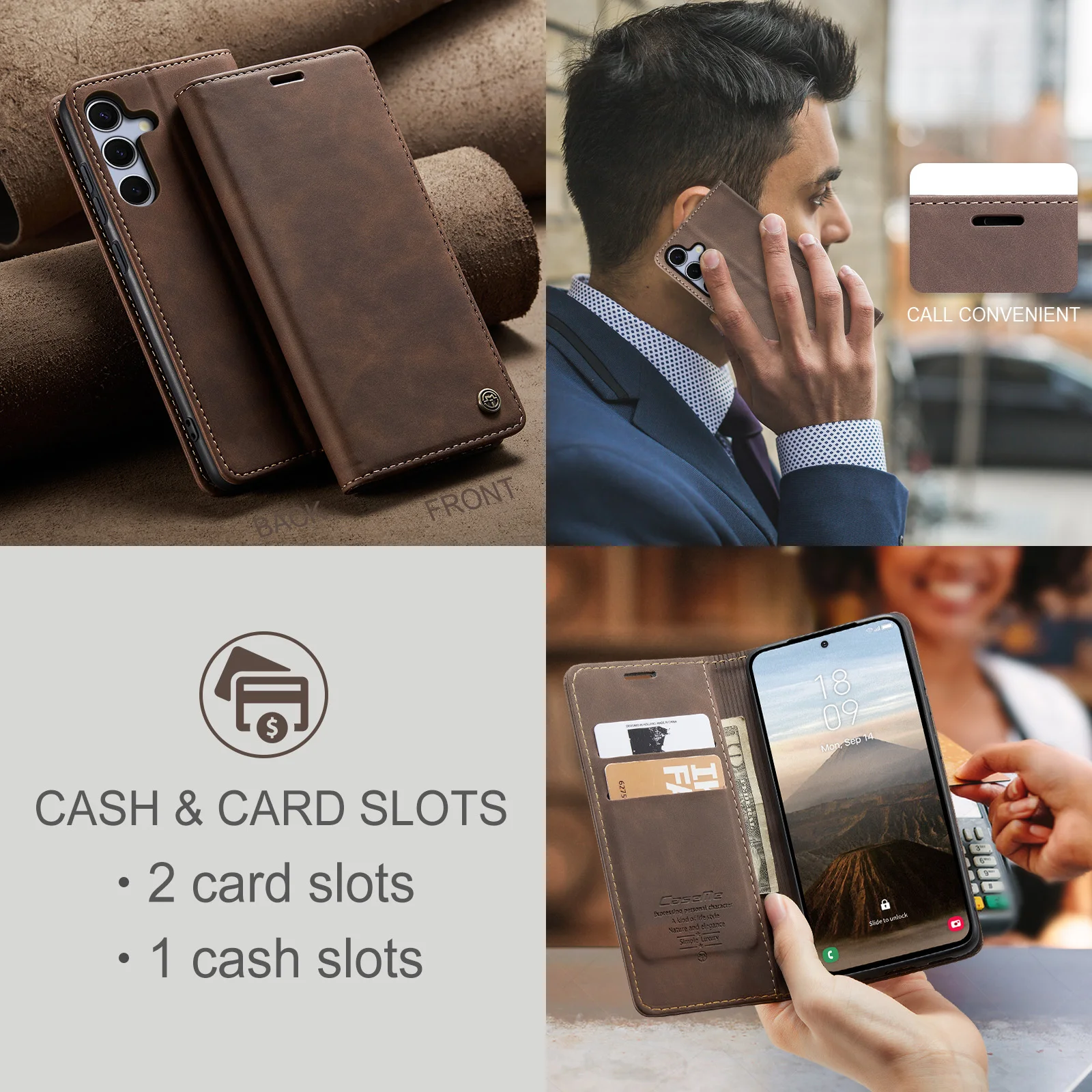 Luxury Retro Leather Wallet Phone Case with Multiple Card Slots and Stand Function