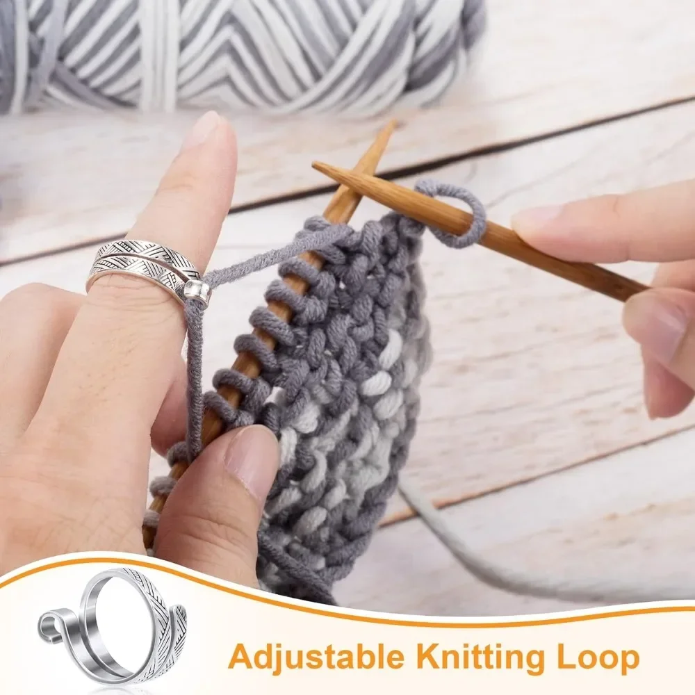 Adjustable Crochet Tension Cute Cat Ring, Beginner Knitting Crochet Hook Ring, Yarn Guide Finger Holders Thimbles Winder Tools