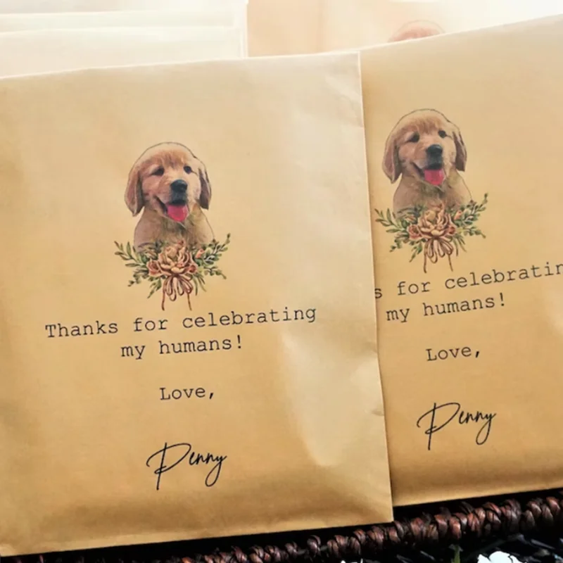 

Wedding Treat Bags, Dog, Pet Wedding Favor, Custom Photo, Goodie Bags, Candy Bar, Doggie Bag, Thank You Celebrating My Humans