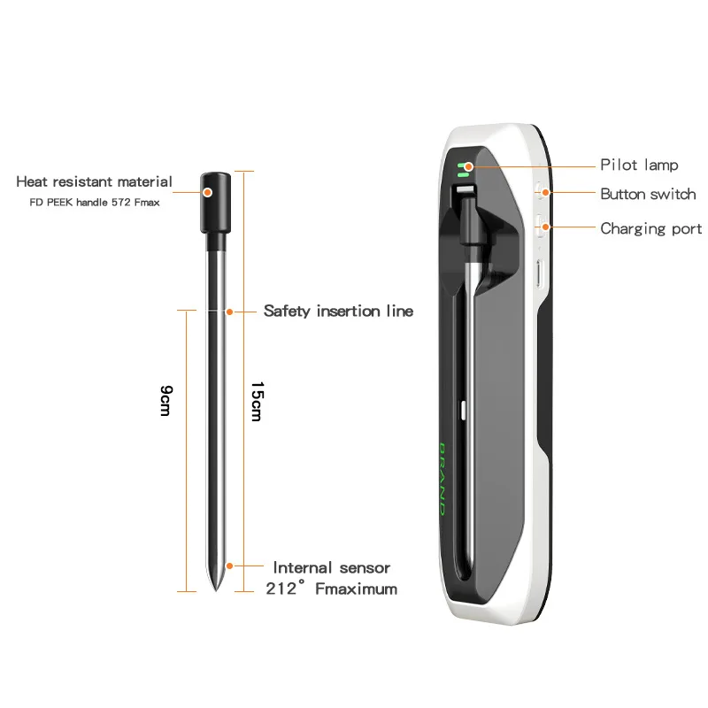 Wireless Meat Thermometer Remote Digital Kitchen Cooking Food Meat Tools Smart Digital Bluetooth Barbecue Thermometer