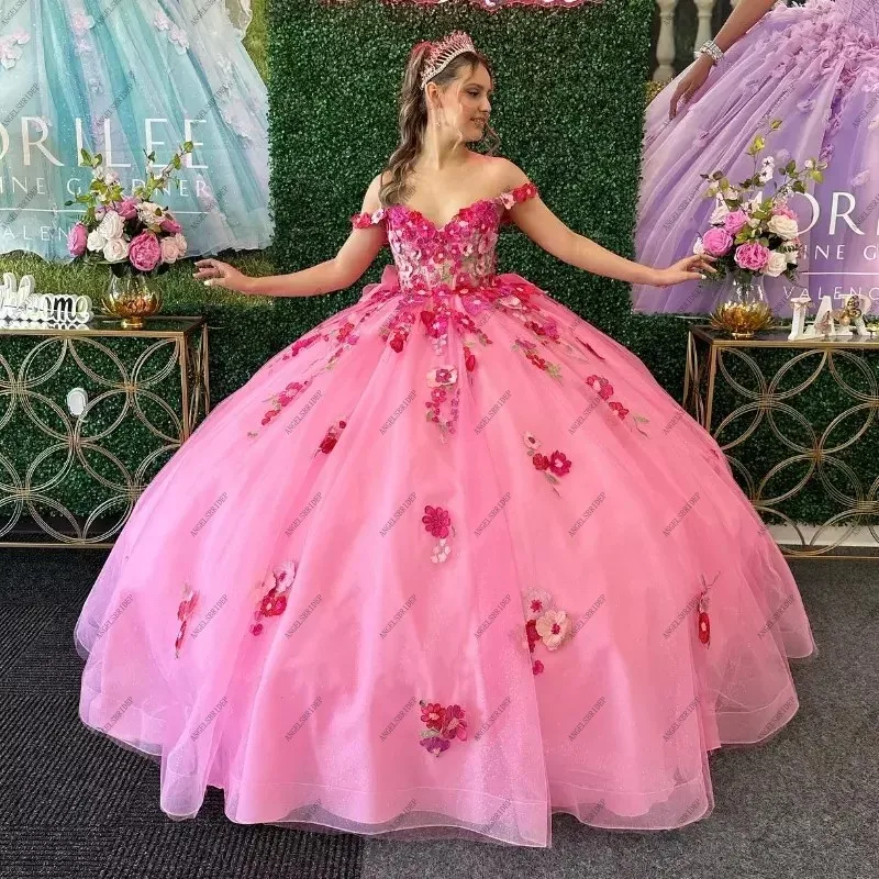 ANGELSBRIDEP ũ 3D  ø ̽ Quinceanera 巹 Tull Sweet 15 16 Prom Party vestidos de 15 Quinceanera Customized