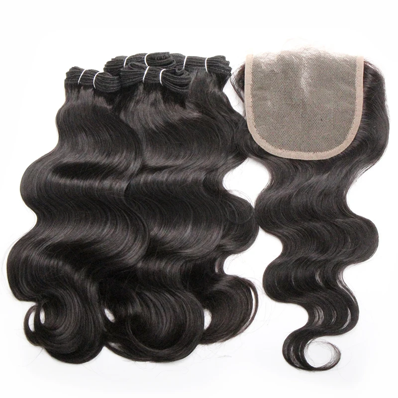 Body Wave Double Drawn Human Hair Bundles With Closure Brazilian Hair Weave Bundles With Closure Body Wave