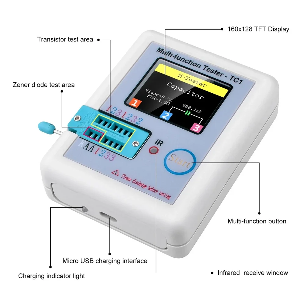 LCR-TC1 Tester Multimeter Colorful LCD For Diode Triode MOS/PNP/NPN