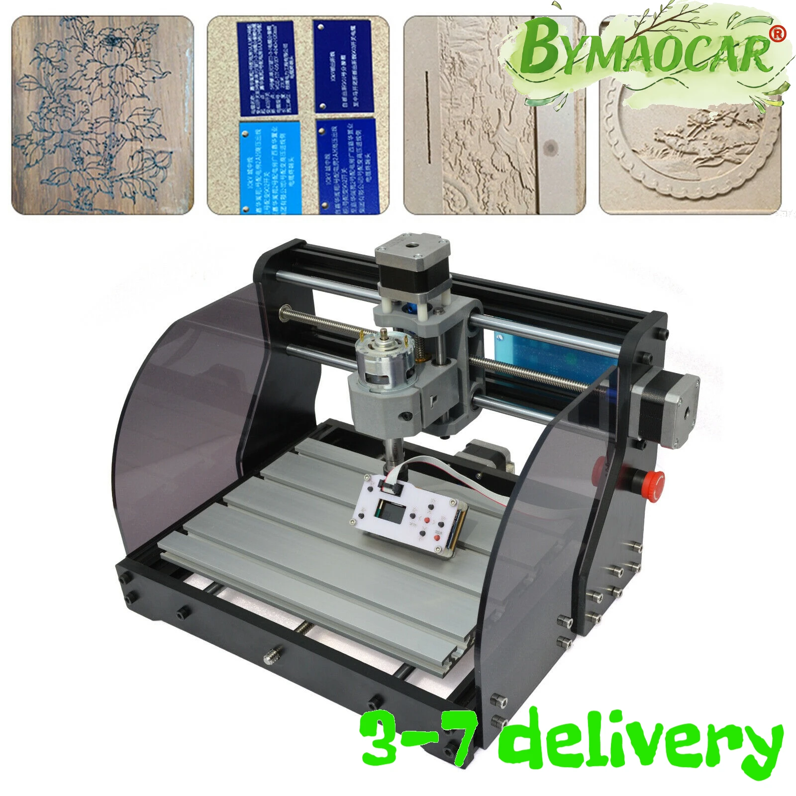 Engraving Machine CNC Router, 10000 RPM Spindle for Wood Leather Plastic, with Shield Handle Emergency Stop Switch