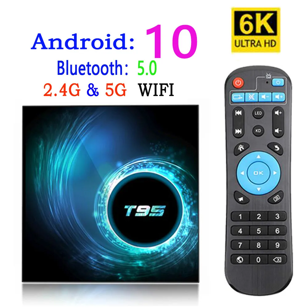 2020 T95 Смарт ТВ приставка Android 10 0 4G 64 Гб оперативной памяти 32 встроенной 6K Youtube