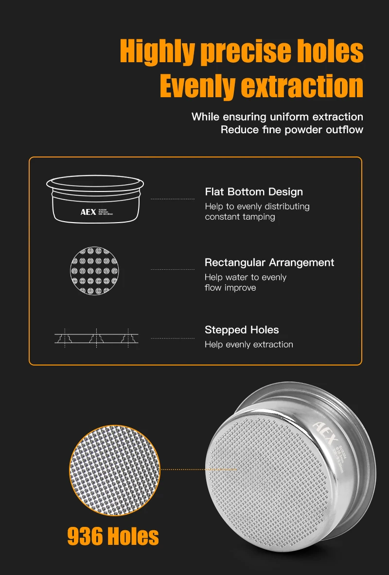 Description Picture 6 of itemCoffee Filter Basket 58MM AEX Precise 18g 22g With Puck Screen For Bottomless Portafilter Espresso Machine Barista Accessories