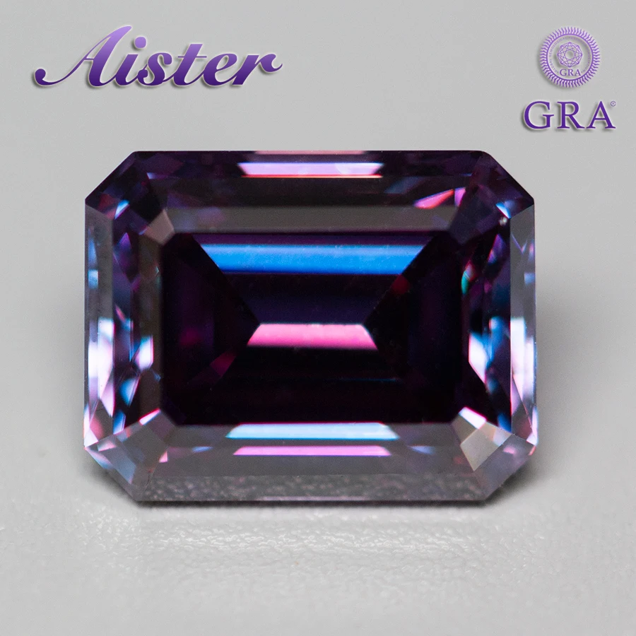 New Royal Purple Moissanite Stone Emerald Cut Vvs1 Certified Moissanita Diamond Gemstone Pass Diamond Tester Con Rapporto Gra