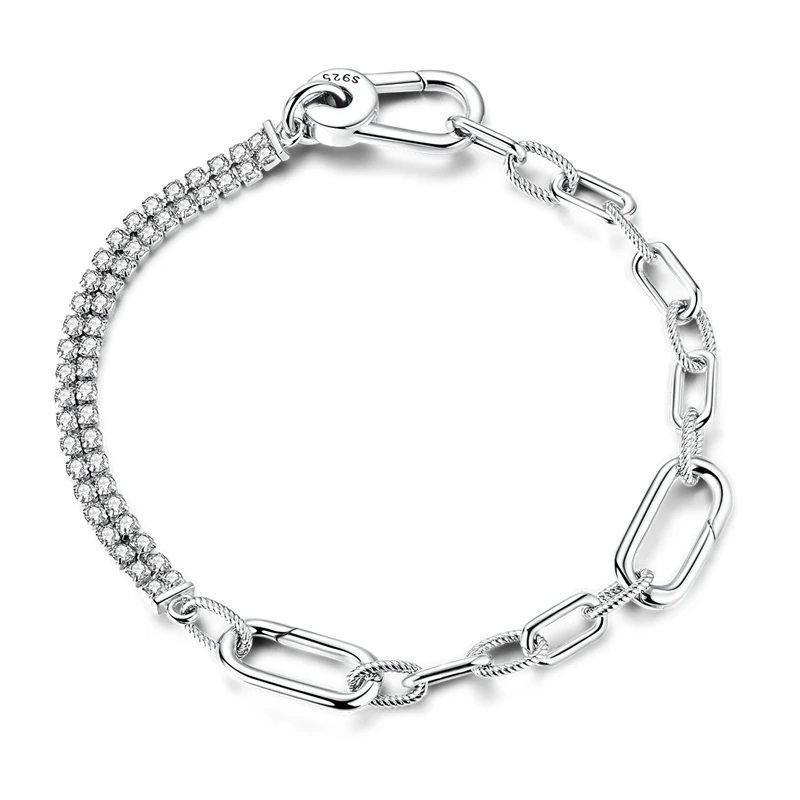 925 Sterling Silber Halb Pavé Halb Paperclip-Ketten Armband Outdoor-inspirierter Asymmetrischer Schmuck Geschenk für Frauen