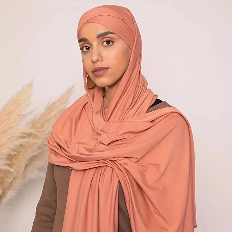 

2023 New Solid Color Muslim Hijab Soft Elastic Head Warps Forehead Cross Casual Turban Ramadan Headscarf Hat For Women