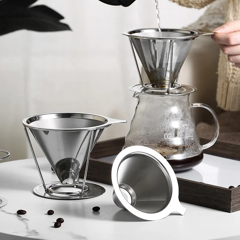 

Drip Filter Coffee Strainer Tea Slag Funnel 304 Stainless Steel Double Layer Filter Hand Brewed Coffee Screen