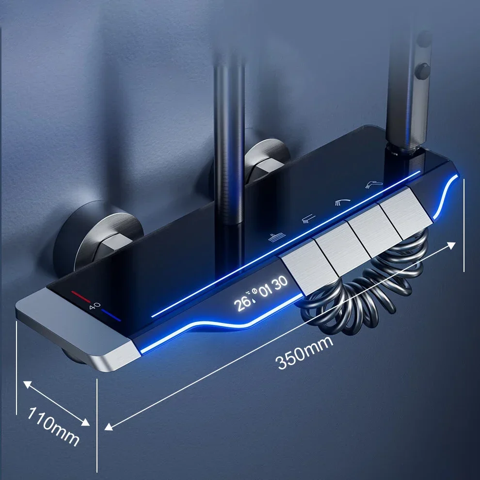Piano Digital Bathroom Shower Set SDSN Sanitary Ware Hot Cold Bathroom Faucet Rain Shower Head Grey Piano Bathroom Shower System 3
