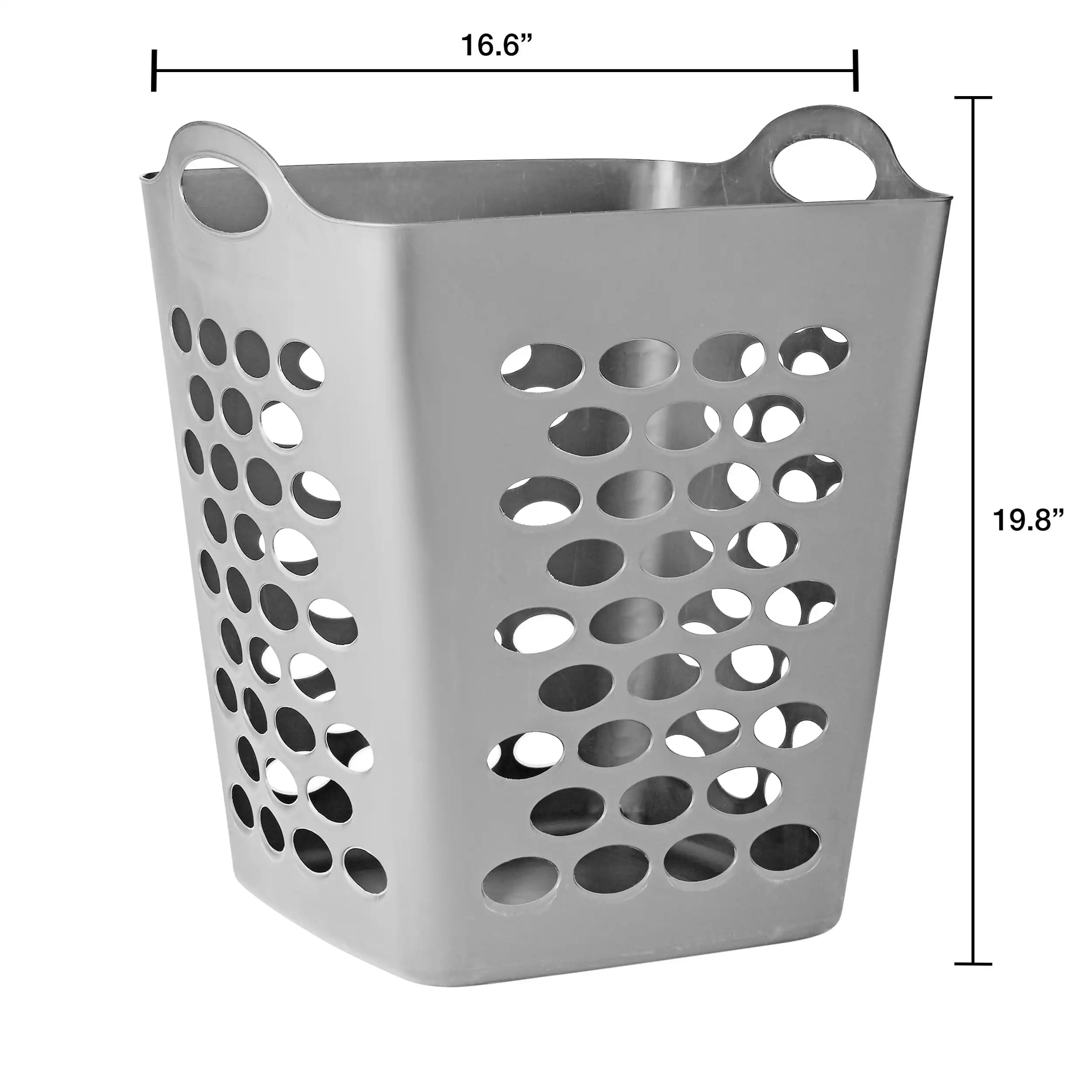(3 pack)  Flexible Plastic Square Laundry Hamper, Soft Silver 3