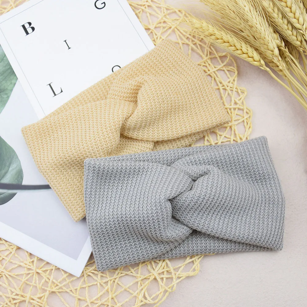

Women Thread Knitted Cross Headband Soft Warm Elastic Wide Hairband Vintage Ear Warmer Sport Yoga Headwrap Hair Accessories