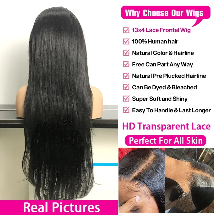 40 inch Bone Straight 13x4 13x6 360 Hd Transparen Lace Front Wig Human Hair Brazilian Pre Plucked Lace Frontal Wigs For Women 5
