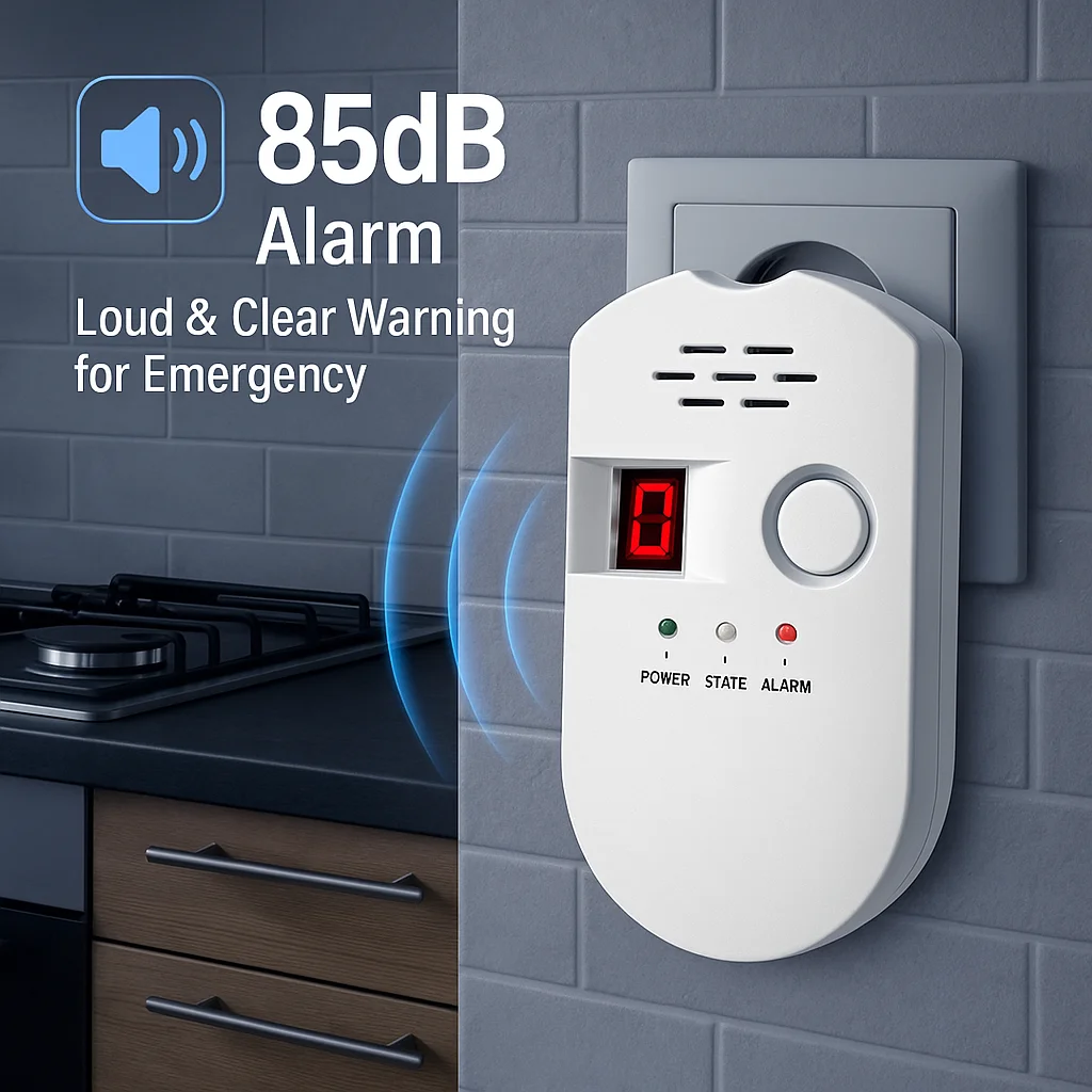 Smart Plug-In Gas Detector with Real-Time Display & 85dB Alarm