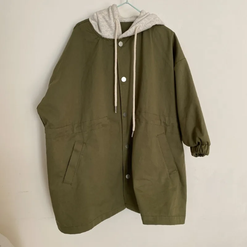 Spring Kids contrast color hooded trench jackets Boys and girls loose casual long style wind jackets