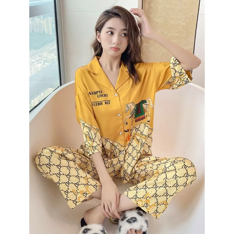 

Spring and Fall Pajamas for Women Internet Celebrity Trend Thin A Loungewear Set Female Can Be Worn Outside All-season Wear