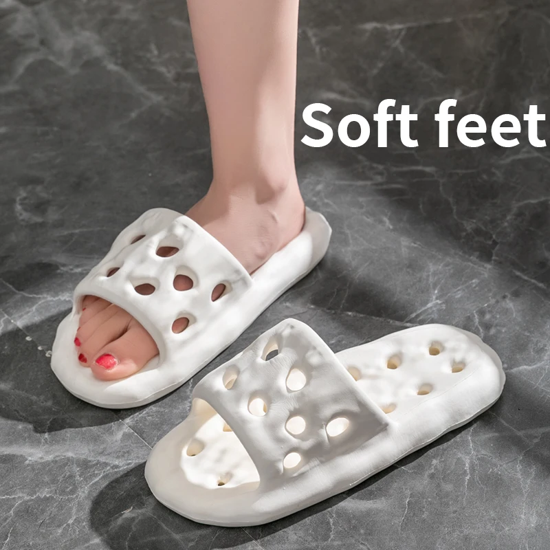 Summer Shower Slippers for Women,Hollow Out Quick Dry Lightweight Non-Slip Bathroom Sandals, Comfortable EVA Beach & Home Shoes
