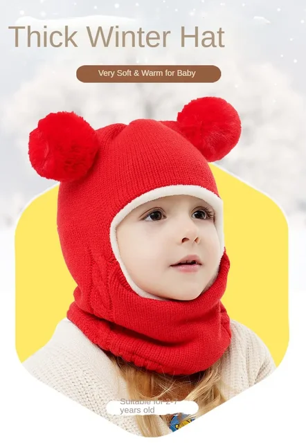 Pasamontañas con pompón para niños, gorro de punto para bebé, bufanda,  redecilla con forro polar, otoño e invierno, 2024 - AliExpress