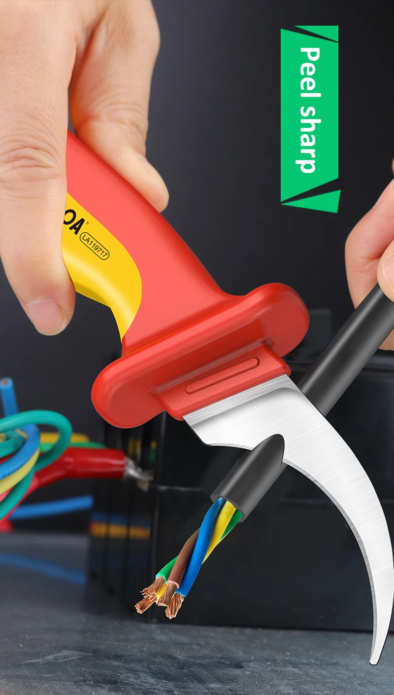 LAOA Isoliertes Elektrikermesser VDE 1000 V Beständig Spannungskabel Abisoliermesser Gerader gebogener Haken Feste Klinge Drahtstreifen – Detail 6