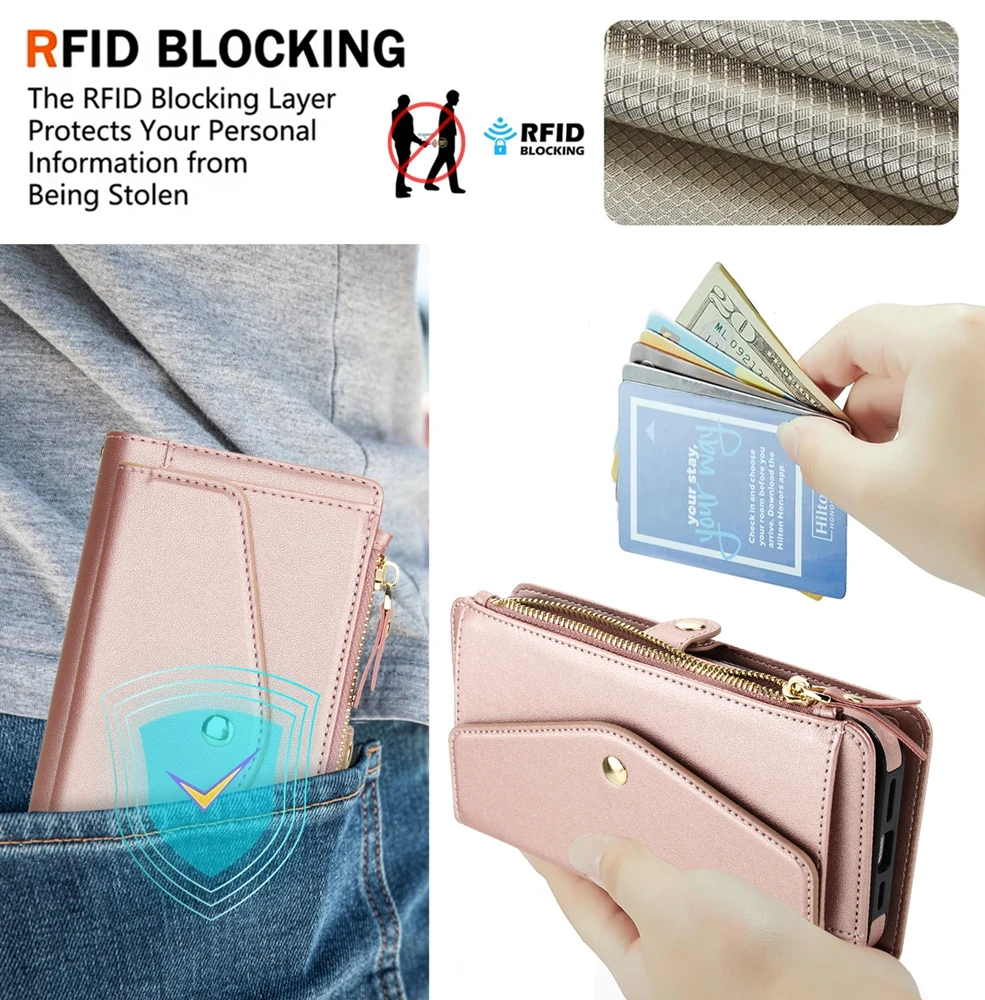 Premium 2-in-1 Lanyard Zipper Leather Wallet Phone Case and Purse Cover