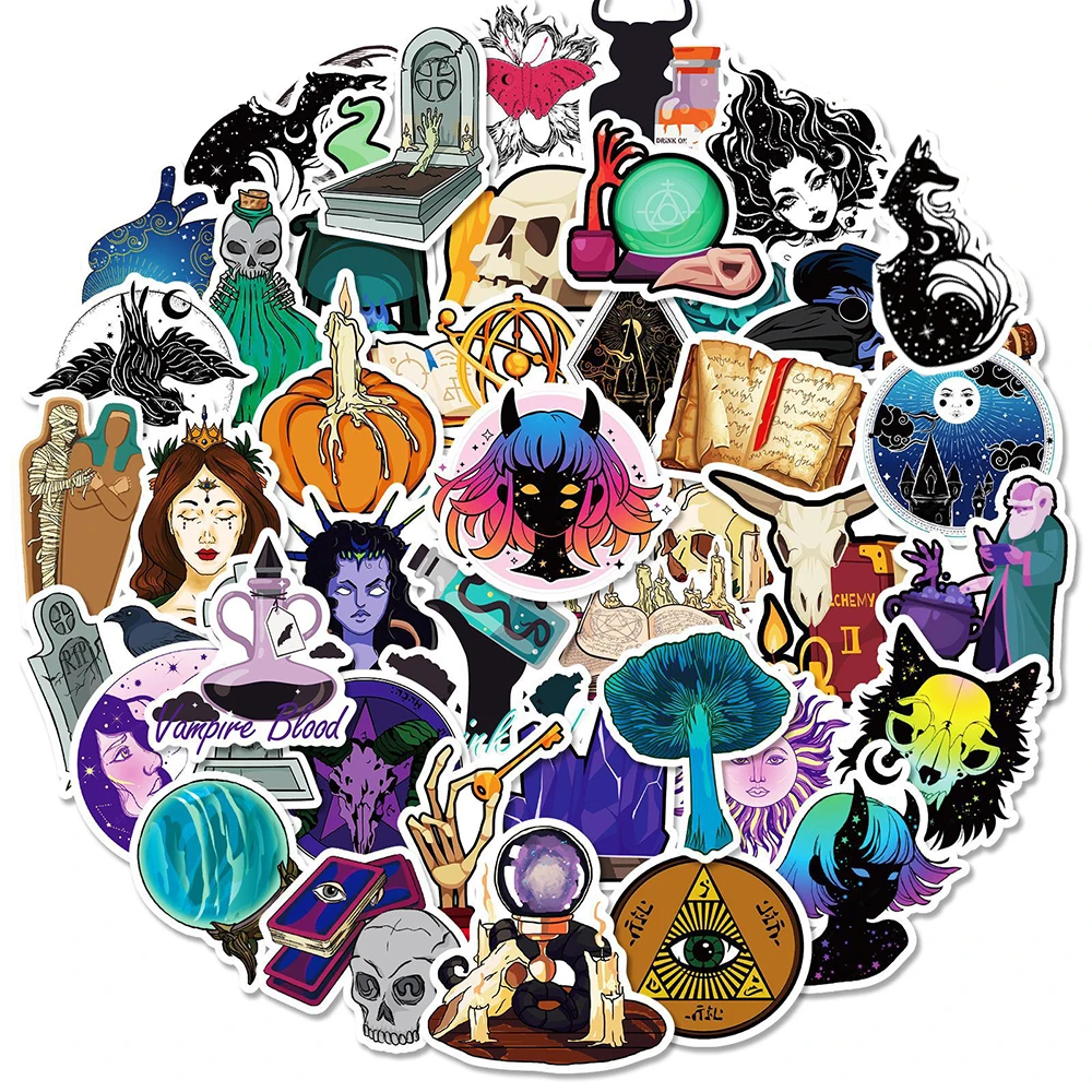 

10/30/50PCS Gothic Lucky Crystal Medieval Magic Witch Stickers Laptop Motorcycle Skateboard Phone Luggage Cool Sticker Kid Toy