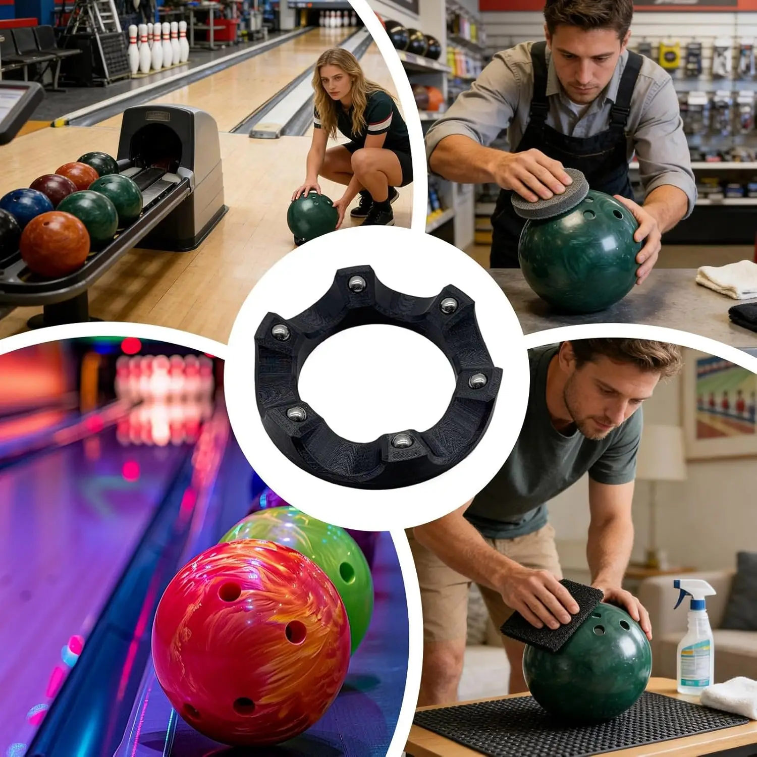 Supporto Girevole per Palla da Bowling, 14,5 cm 360° ° Espositore Girevole per Palline, Supporto per Pulizia e Lucidatura Anelli - immagine 6