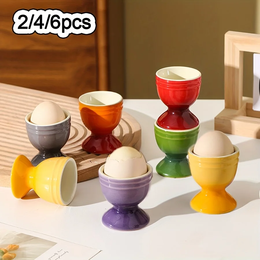 Conjunto de 2/4/6 Copos de Cerâmica para Ovos, Copos Coloridos de Porcelana, Suporte para Ovos Cozidos, Utensílios de Cozinha para Servir Ovos no Café da Manhã