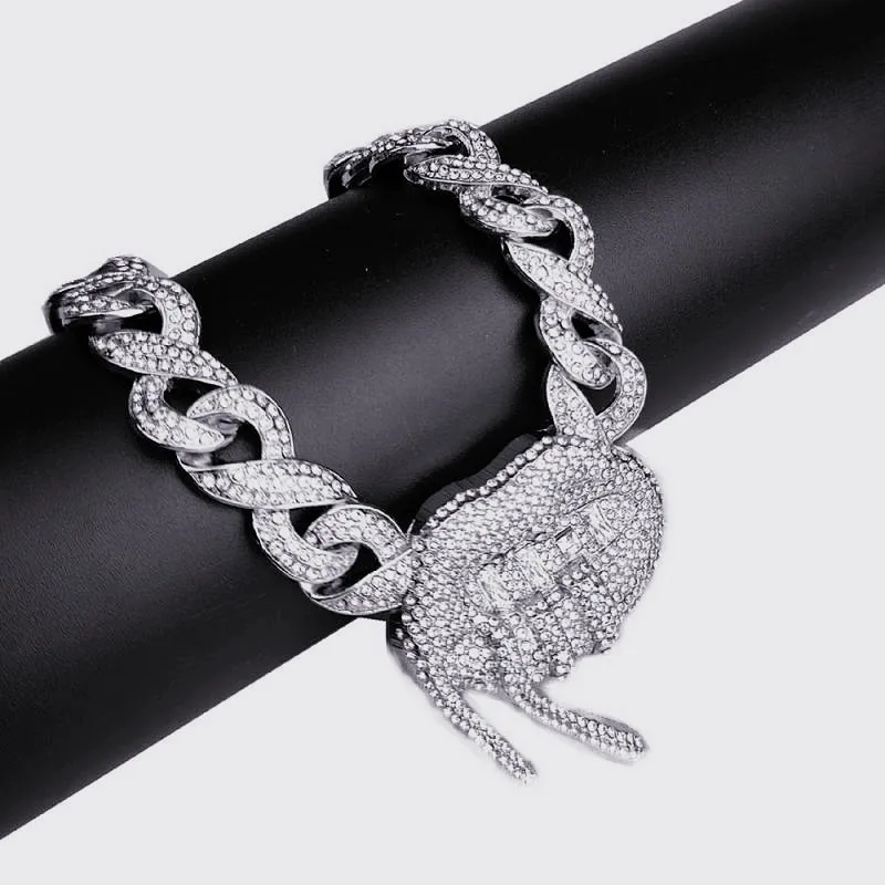 

15mm Cuban Link Chain Drooling Dripping Lips Rapper Pendant Choker Necklace Bling AAA+ Cubic Zircon Men's Hip Hop Rokas Jewelry