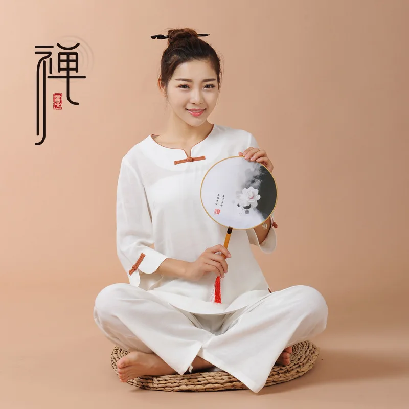 

Zen Clothes Women's Cotton and Linen Han Costume Suit Chinese Style Meditation Clothing Tang Tea Long Sleeve Lay Buddhist