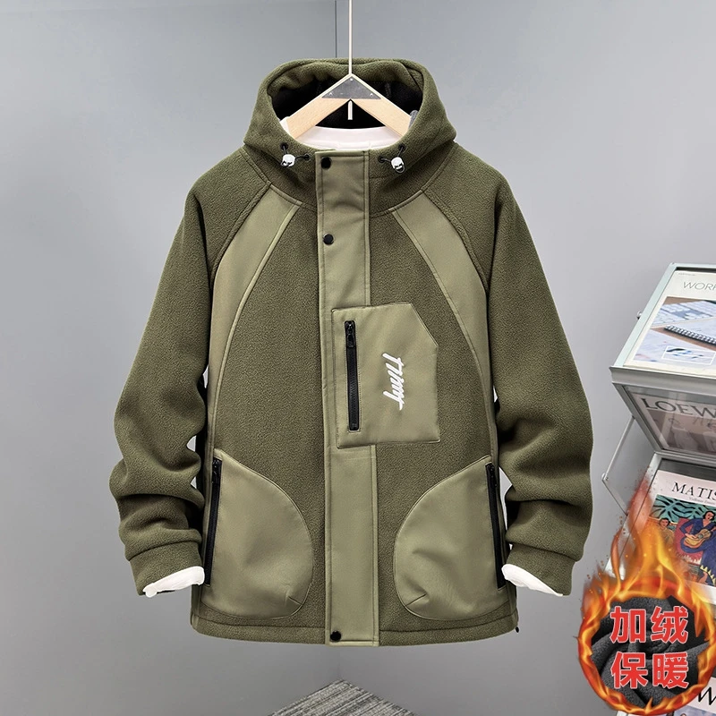 Men autumn winter warm fleece jacket new style extra size hooded fleece and thick zipper sweatshirt oversized 13xl 190kg