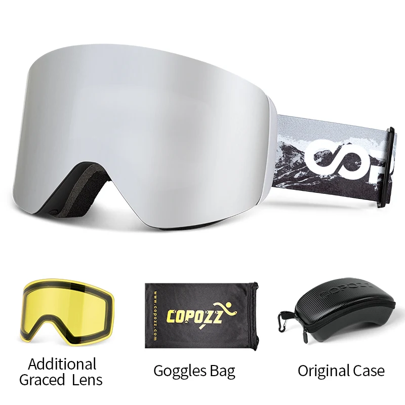 COPOZZ OTG Ski Goggle Snowboard Mask For Men Women Yellow Lens Case Eyewear Kit Cylindrical UV400 Protection Snow Glasses Adult