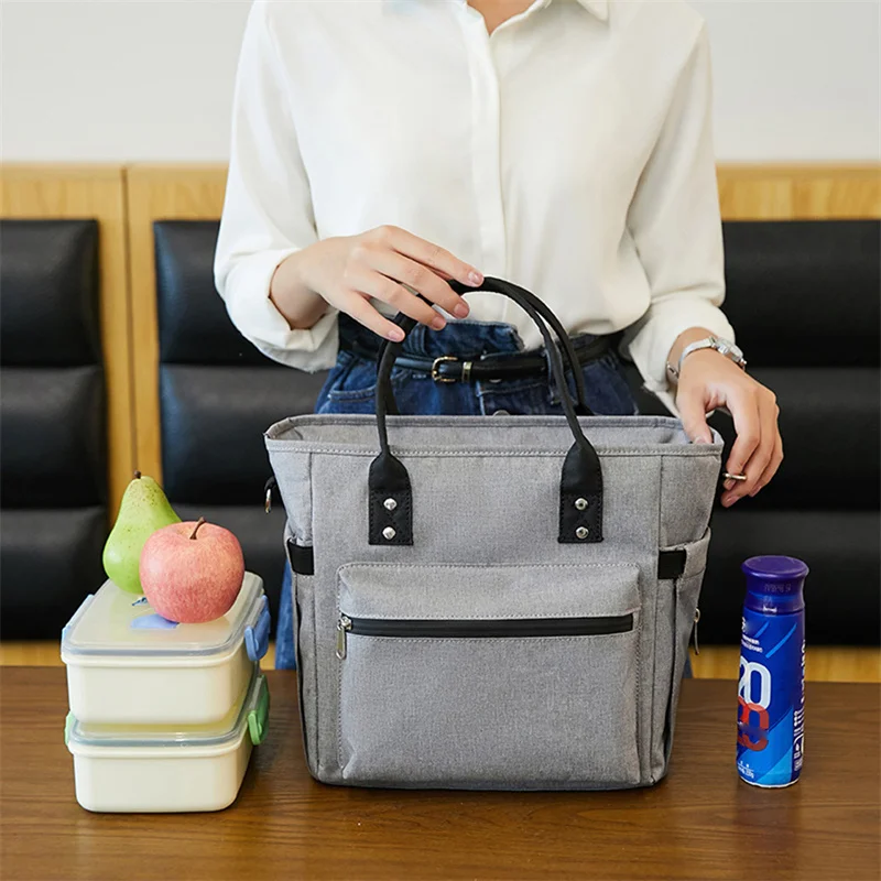 휴대용 대각선 지퍼 도시락 가방, 단열 도시락 가방, 대용량 피크닉 도시락 상자, 식사 파우치, 열 냉각기 배달 가방